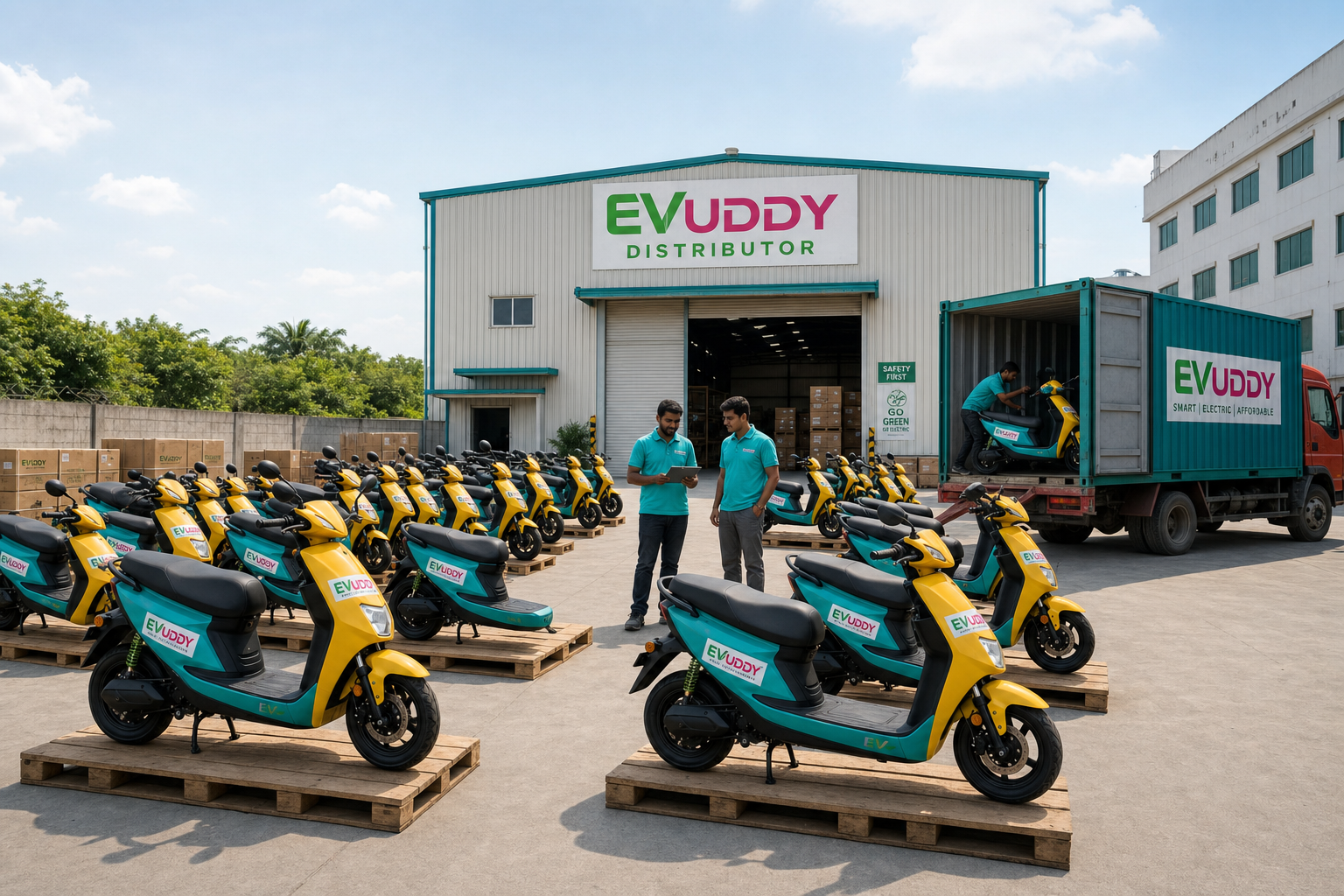 EVUDDY distributor loading bay supplying scooters to dealers